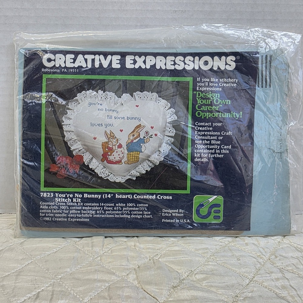 Vintage NEW Creative Expressions 7823 You're No Bunny Cross Stitch Pillow‎ Kit